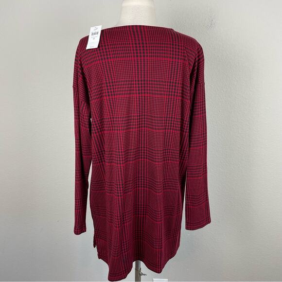 J Jill Red Black Plaid Knit Simply Supima Crew Neck NWT Tunic Medium - Picture 6 of 7